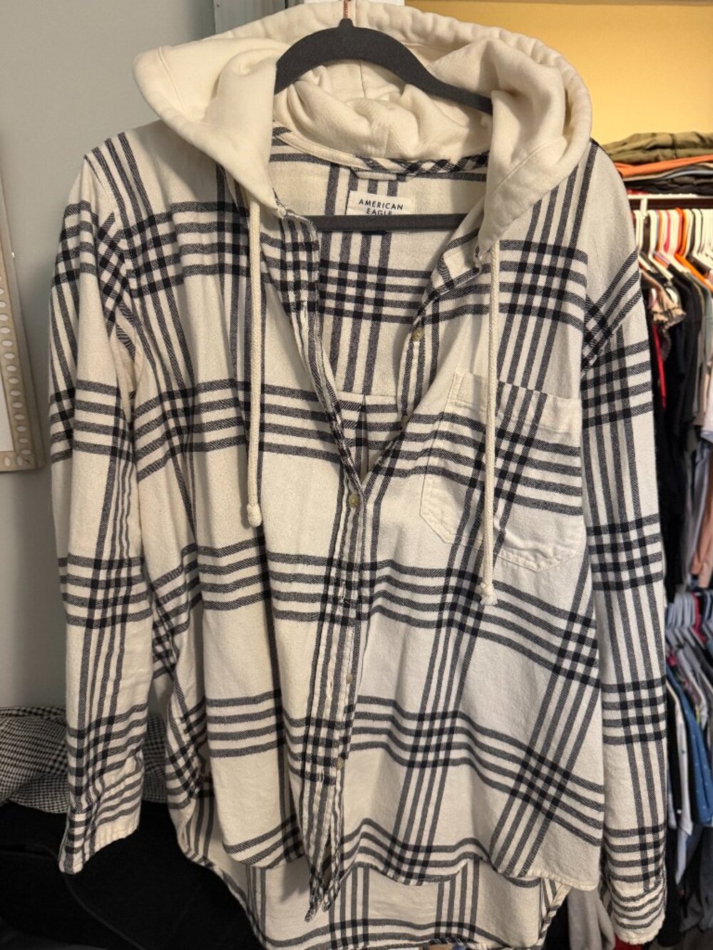American Eagle Plaid Hooded Flannel Shirt Jacket Women’s L
